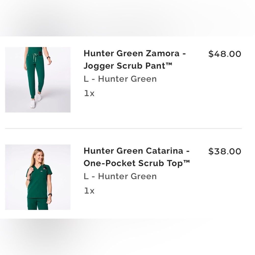 Figs Hunter Green Zamora Jogger Scrub Pant & Catarina One Pocket Scrub Top